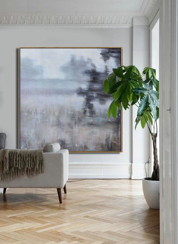 Original Abstract Painting Extra Large Canvas Art,Oversized Abstract Landscape Oil Painting,Canvas Artwork For Sale,Gray,Green,Black.etc